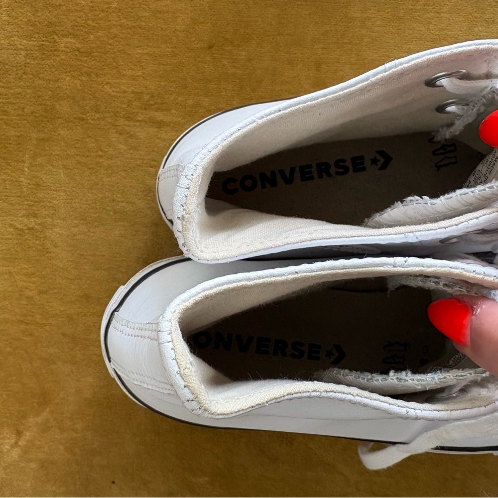 Leather Converse Chuck Taylor All Star Platform High Top Sneakers - White - Picture 8 of 12